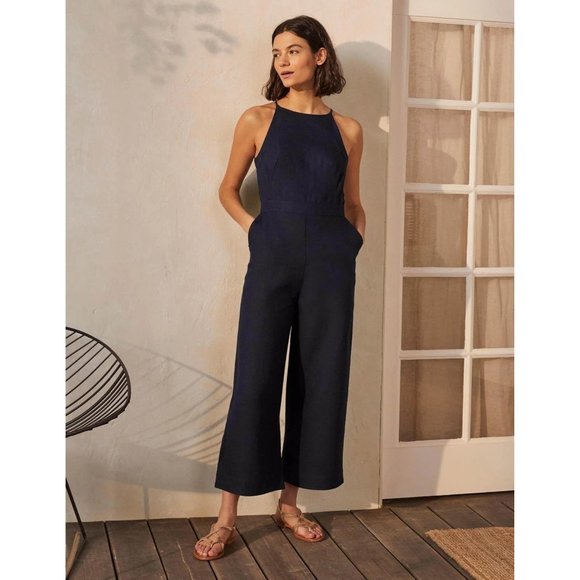 Boden Pants & Jumpsuits Boden Jumpsuit 6 18 Navy Linen Halterneck